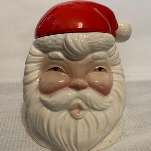 Christmas  Santa Claus Open Eyes Ceramic Head Signed Cookie Jar Decor Retro